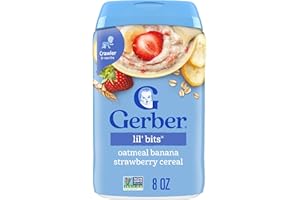 Gerber Stage 3 Baby Food, Oatmeal Banana Strawberry Cereal, Whole Grains, Iron, Baby Oatmeal Cereal, 6-Pack