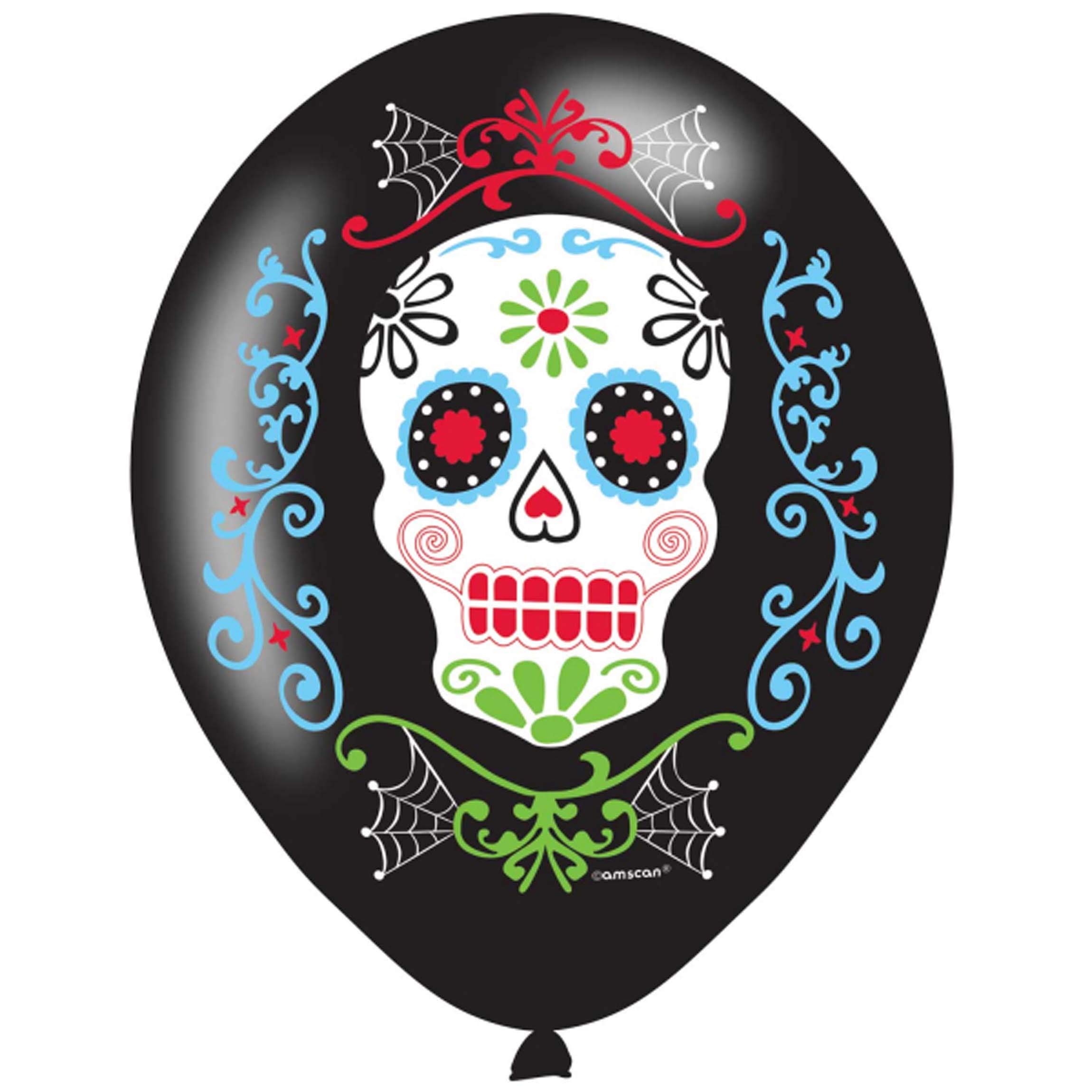 Amscan 9901175 - Day of the Dead Sugar Skull 11" Latex Balloons - 6 Pack,Blue,Large