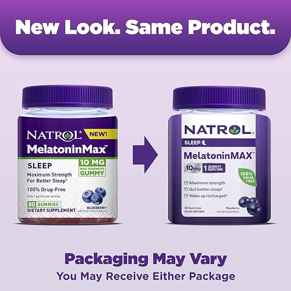 NATROL MELATONINMAX, SLEEP GUMMIES FOR ADULTS, BLUEBERRY FLAVOR, 10 MG, 80 COUNT, UP TO AN 80 DAY SUPPLY (PACK OF 12)