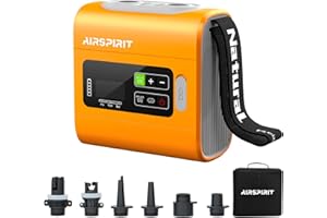 AIRSPIRIT Electric Paddle Board Pump, Rechargeable 22PSI High Pressure SUP Air Pump, Intelligent Dual Stage Inflation & Deflation, Auto-Off for Stand Up Paddle Boards, Surfing Kite, Tent, Boat, Kayaks