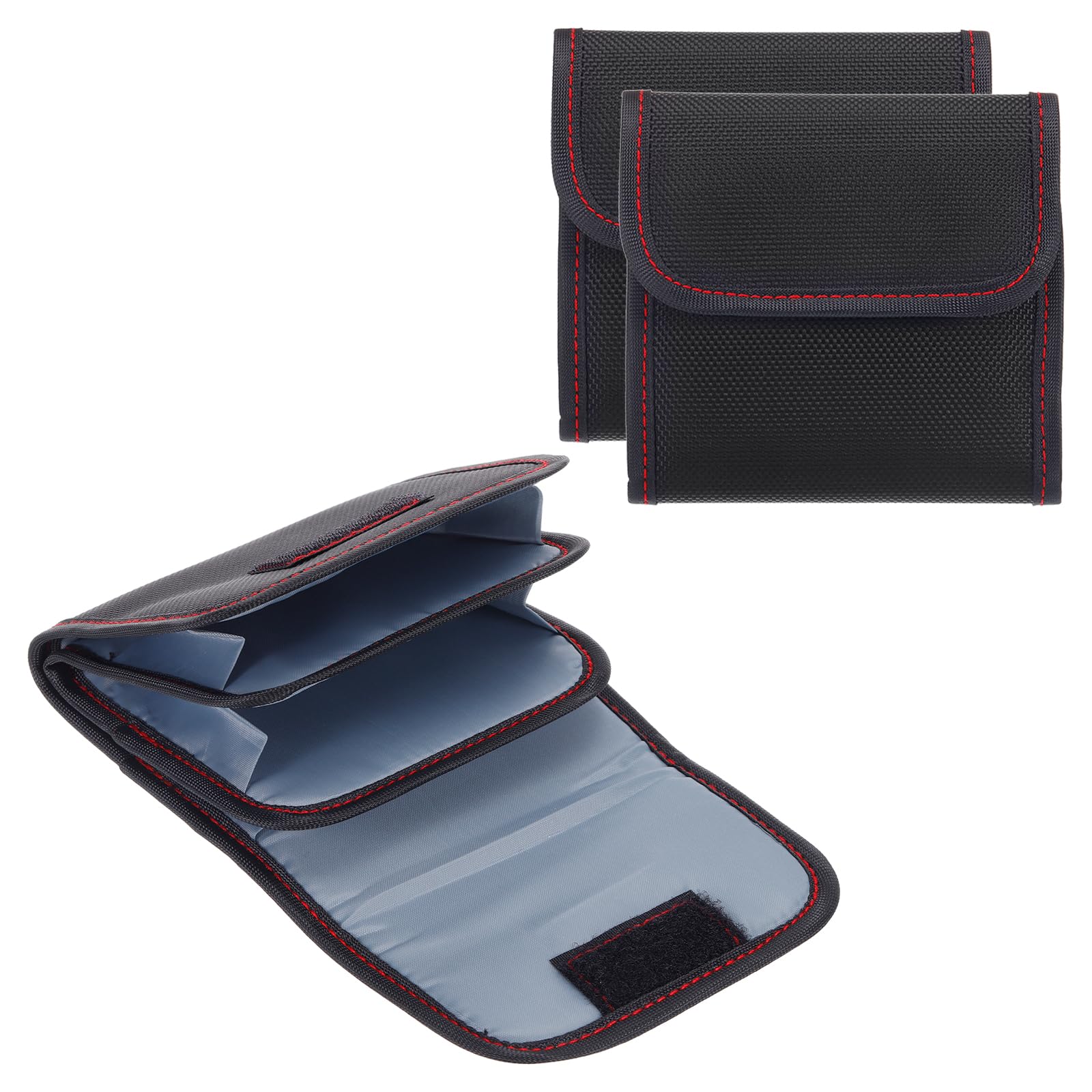 PATIKIL 2 Pcs Lens Filter Case, 3-Pocket Portable Photography Camera Bag Strap Pocket Drone for 25mm-82mm, Black/Red