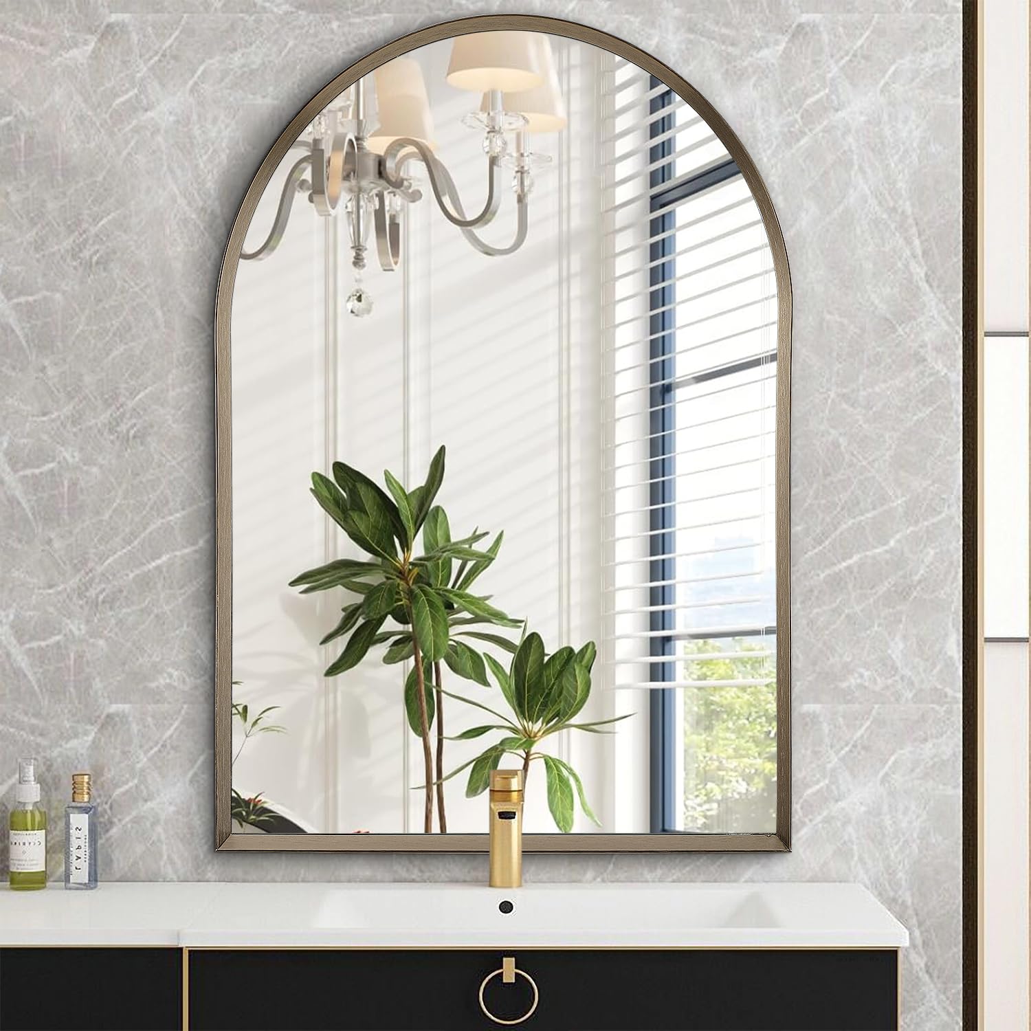 HLFMVWE Arched Mirror Bathroom Wall Mirror 30 x 40CM Brushed Metal Vanity Wall Mounted Mirror for LivingRoom Bedroom Entryway Room Home Decor