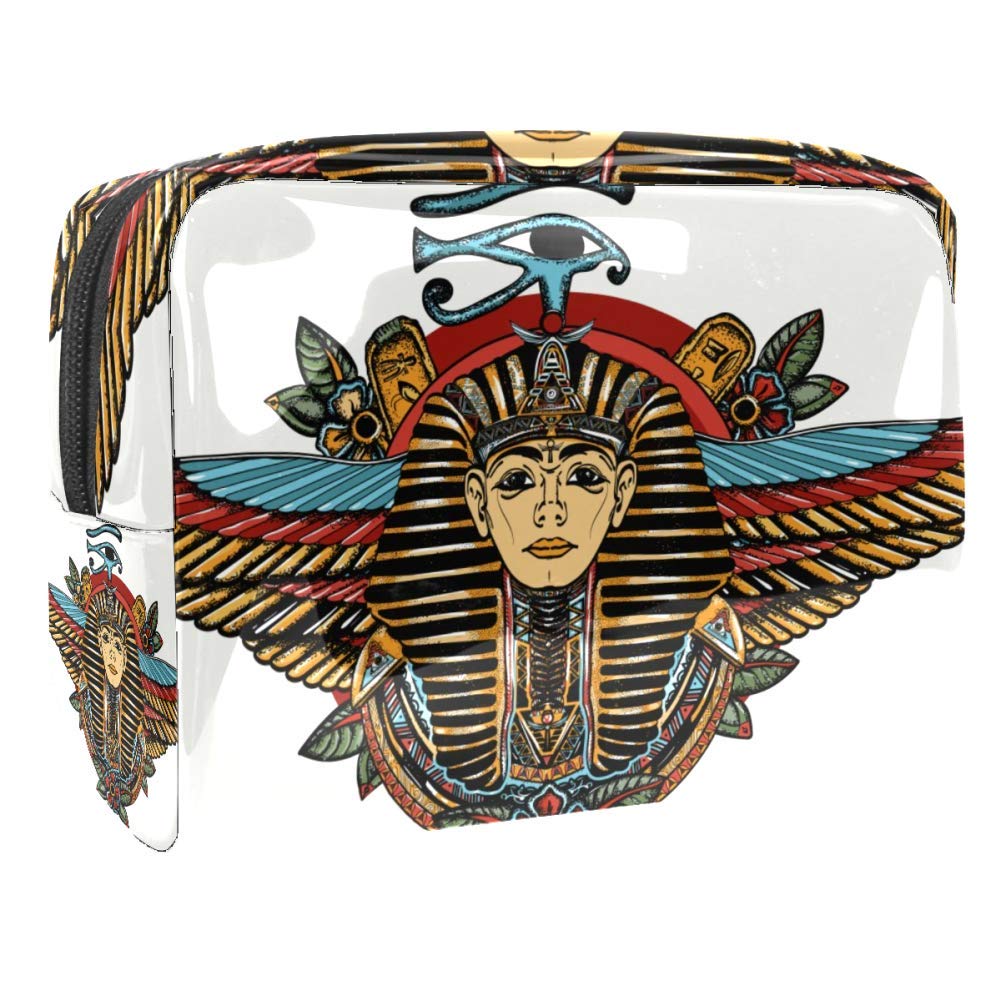 Ancient Egypt Golden Pharaoh Sun Eye And Wings Horus God Makeup Bag Waterproof Toiletry Bag with Zipper