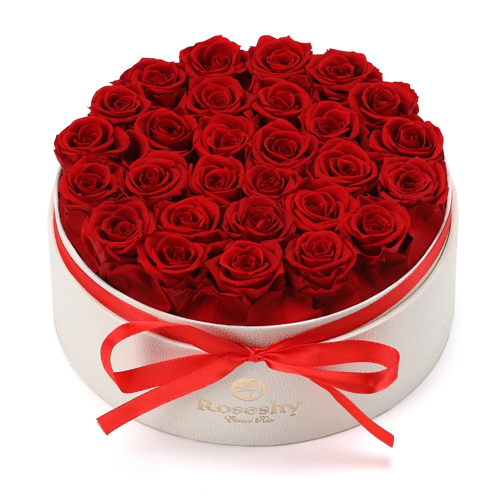 Valentines Day Flowers Roses Gifts for Her,28pcs Red Forever Preserved Roses in Round Gift Box,Valentines Day Delivery Prime Gifts-Roses Gifts for Women,Mom. Image
