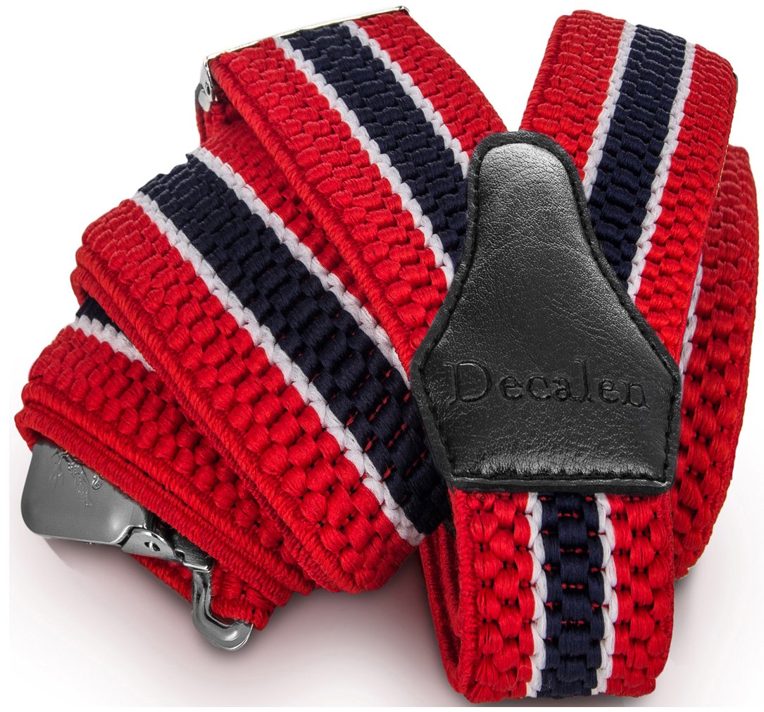 DecalenMens Braces with Very Strong Clips Heavy Duty Suspenders One Size Fits All Wide Adjustable and Elastic Y Style