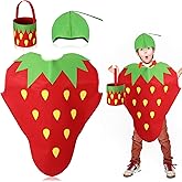 Suhine 3 Pcs Halloween Strawberry Costume Set with Headband, Hand Basket & Poncho for Kids' Funny Fruit Costume for Cosplay & Dress Up Party