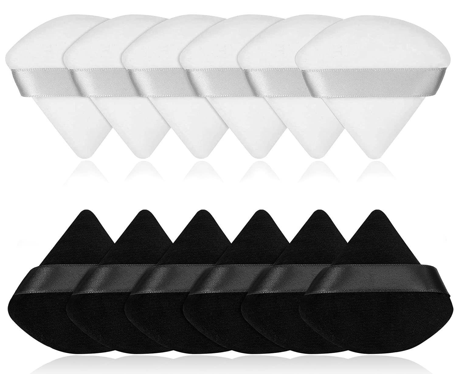 JOOTUEPO 12 Pcs Pure Powder Puffs, makeup puff Face Soft Sponge Triangle Cosmetic Makeup Tool with Strap for Contouring Under Eyes and Corners