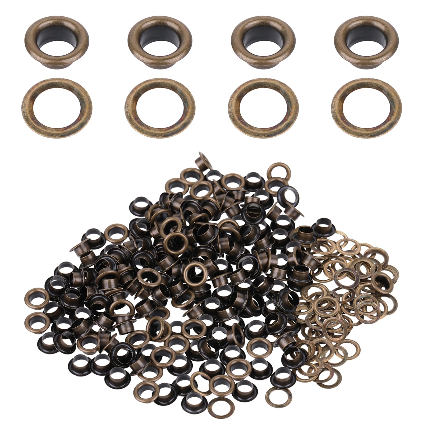 Photo 1 of JIYIN 200 Sets 3/16" (5 MM) Eyelets Grommet Kit, Metal Eyelets with Washers for Fabric Clothing Tarps Shoes Eyelets Leather Bag Hats Tents Repair and Crafts Decoration