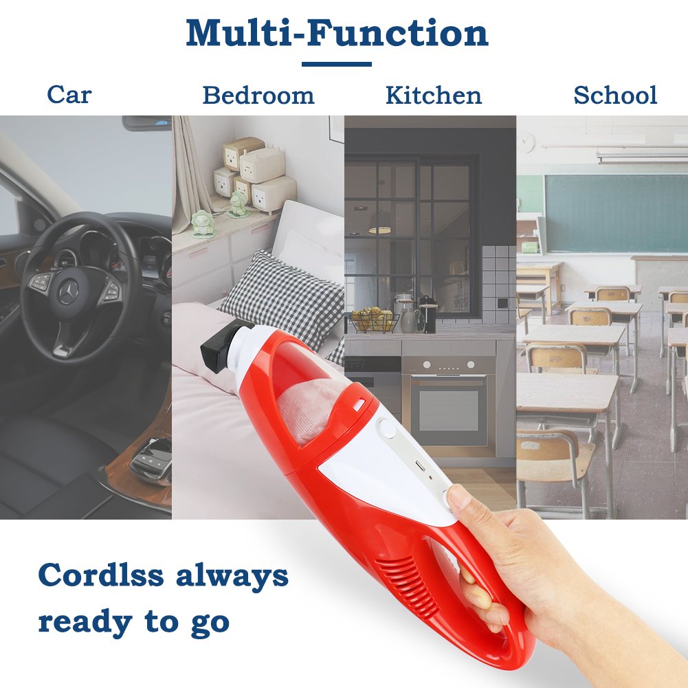EVERTOP Ultra-light Mini Car Dustbuster Cordless Handheld Vacuum Cleaner, 1.5KPA Powerful Suction & Long Running-time, Upgraded Version (Red)