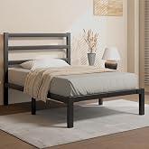Twin Metal Platform Bed Frame with Headboard, Stable &amp; Noiseless, Black | Twin Size Bed Frame, Underbed Storage Space, Strong Metal Slats Support, Easy Assembly, No Box Spring Needed