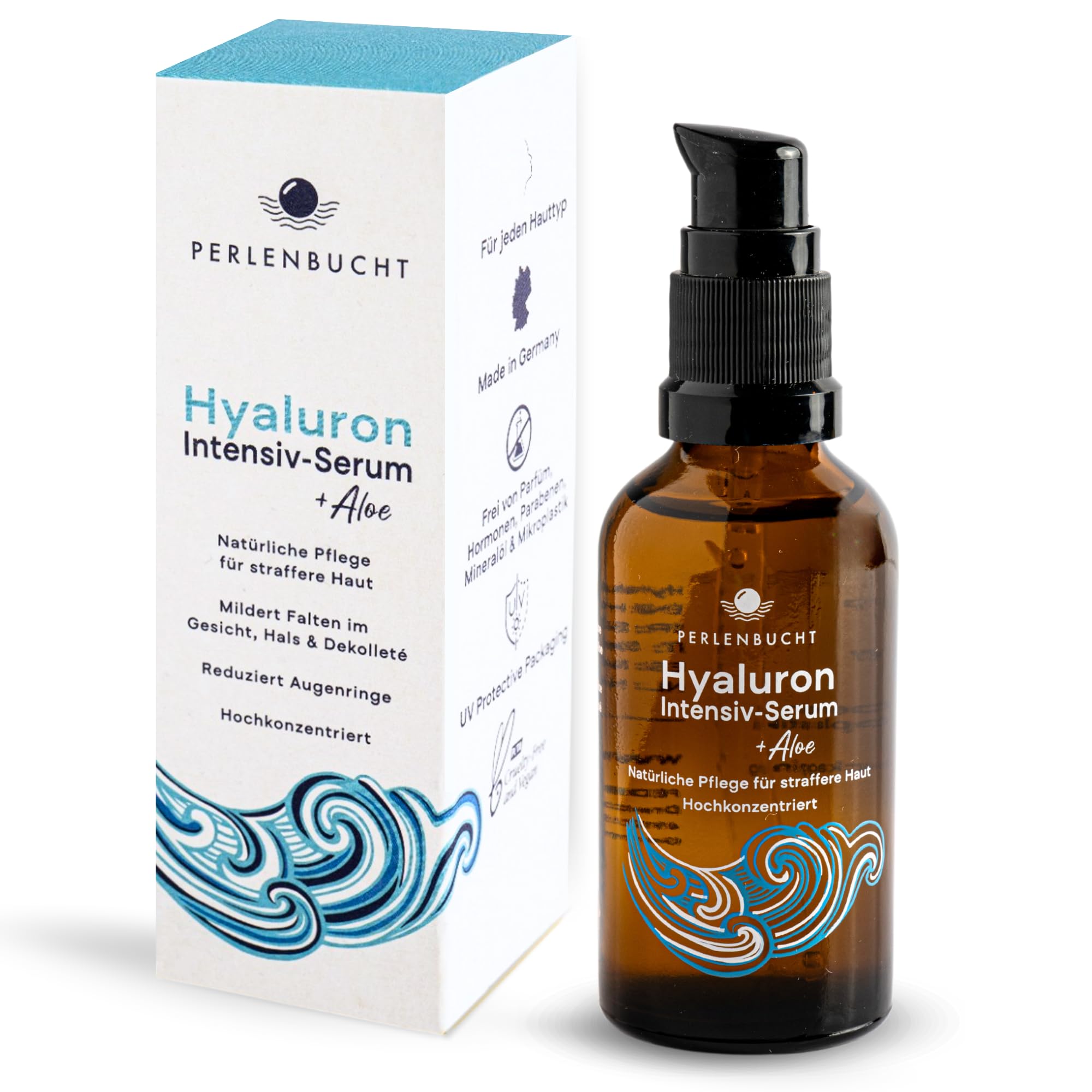 Hyaluronic Acid Intensive Serum with Aloe, High-Dose & Vegan - Anti-Aging Skin Care, Moisturizing Face Moisturiser for Wrinkles, Fragrance-free Natural Cosmetics - Made in Germany by PERLENBUCHT