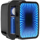 Mini Fridge, 4L/6 Can Compact Fridge with 6 Color Dimmable LED Mirror Light | Portable Cooler &amp; Warmer, Dual AC/DC, Gaming Mini Fridge for Bedroom, Office and Car, Quiet &amp; Lightweight, for Drink Cosmetic