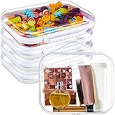 Sanwuta 4 Pcs Clear Hard Zipper Case with Handle Office Storage Cases Hard Plastic Pouches Transparent Bins for Crafts, Snacks, Cosmetics, Puzzles(9.8 x 7.9 x 2 Inches,White)