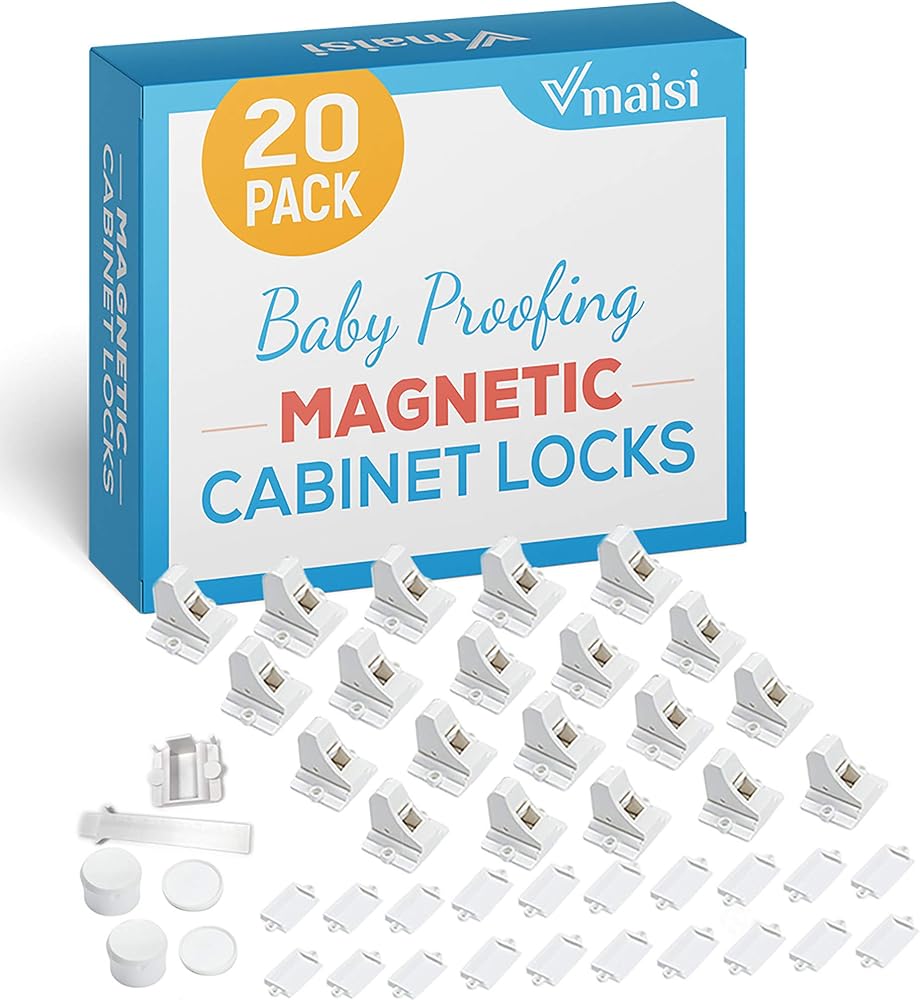 Vmaisi 20 Pack Magnetic Cabinet Locks Baby Proofing and 2 Keys | Children Proof Cupboard Drawers Latches - Child Safety Adhes