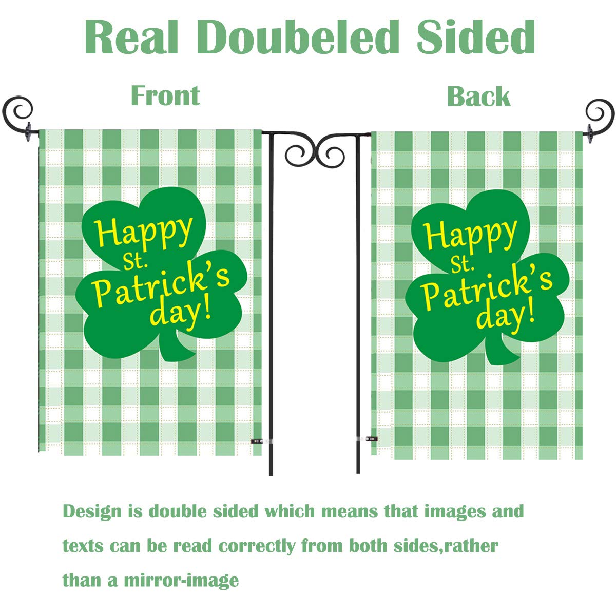 Happy St Patricks Day Shamrock Clover Garden Flag Banner Vertical Double Sided Spring Buffalo Check Plaid Rustic Farmhouse Polyester Flag Sign W Stopper Clip Yard Indoor Outdoor Decor 12 X 18 Inch Wall Decor