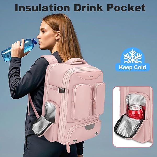 TAYGEER VACUUM BACKPACK, EXPANDABLE VACUUM SEAL CARRY ON BACKPACK WITH RAIN COVER, 17” LAPTOP COMPRESSION BACKPACKS TRAVEL WITH SHOE COMPARTMENT, TSA APPROVED PERSONAL ITEM COMPRESSION BACK PACK,PINK