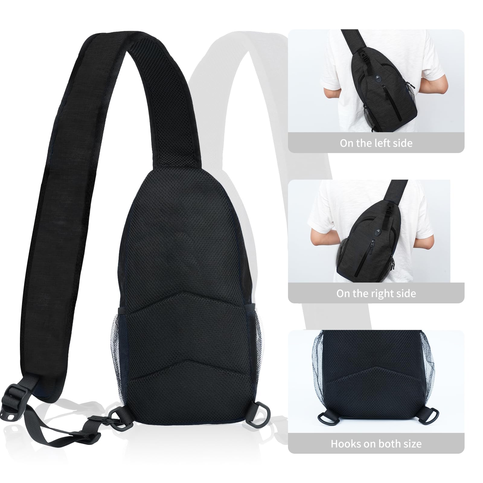 Sling-Bag Crossbody-Bag Women-Men Backpack-Daypack - Hiking Chest Travel with Water Bottle Pocket Portable Hiking Daypacks For Women Black