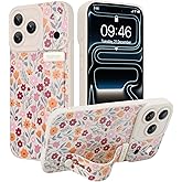 Jefonha Case for iPhone 17 Pro Max Silicone Phone Case with Strap for Women Girls Cute Little Flowers Floral Design, Adjustable Finger Strap Kickstand Protective Cover, Garden Flower