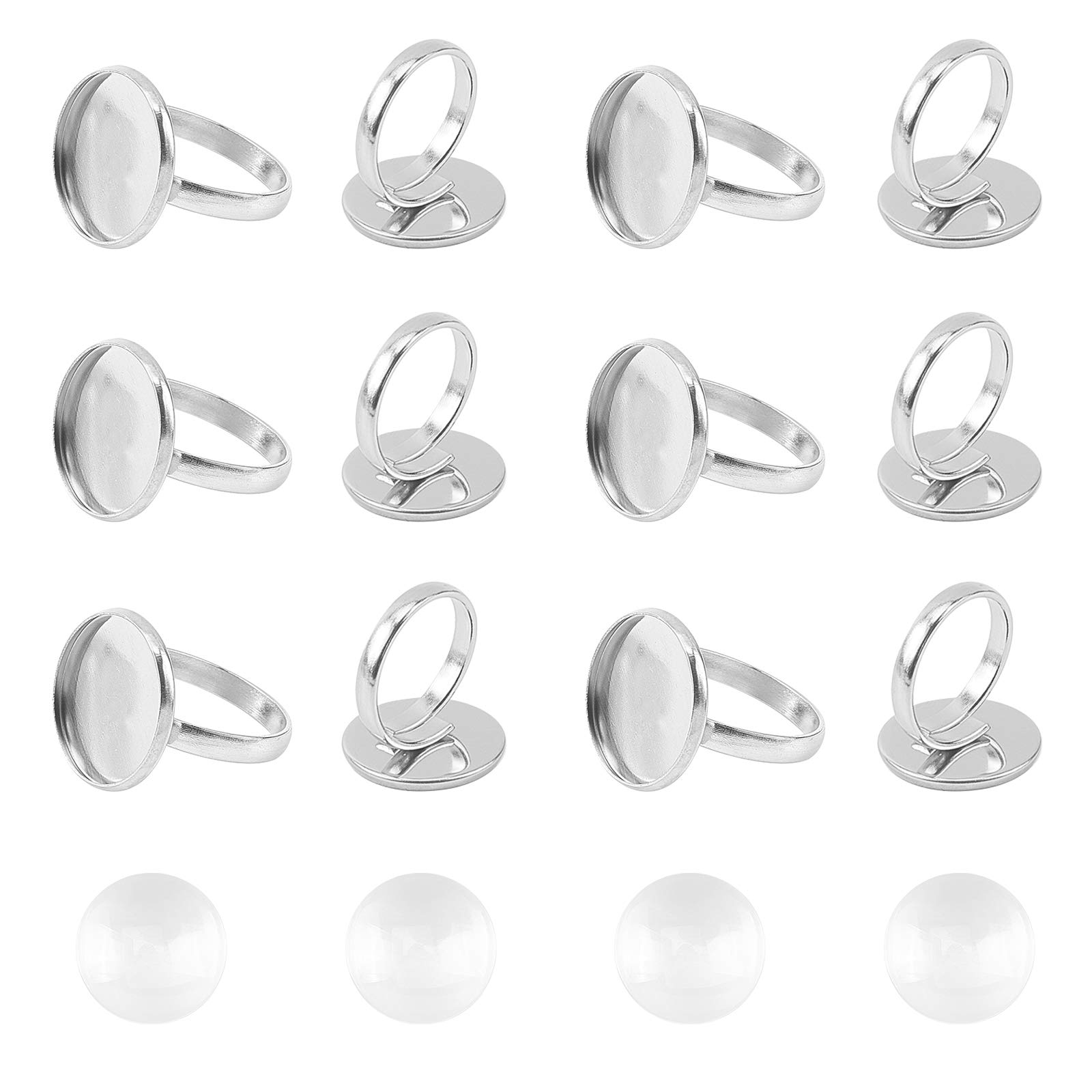 UNICRAFTALE about 20 Sets Size 7 Adjustable Finger Ring Base with 18mm Cabochons Flat Round Cabochon Rings Finger Ring Bezel with Transparent Glass Cabochon forDIY Ring Jewelry Making โ image 1