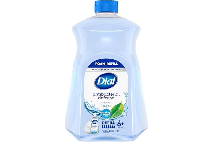 Dial Antibacterial Defense Foaming Hand Soap + Aloe, Spring Water Scent, 52 Fl Oz Hand Soap Refill, Dermatologist-Tested, Gentle on Skin