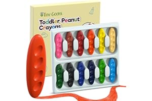TINYGEEKS 12 Peanut Crayons - Non Toxic Crayons for Toddlers - Washable for Kids Ages 4-8 - Easy To Hold - Toddlers 2-4 Years - Ergonomic Shape