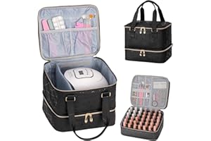 AGX Bravo Nail Polish Storage Organizer Holds 42 Bottles (15ml/0.5 fl.oz) and 1 Nail Lamp Nail Polish Carrying Case Gel Nail Bag Portable Manicure Organizers Case (PU Black)