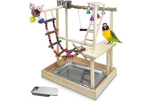 PINVNBY Bird Playground Parrot Perch Stand Play Gym Cockatiel Wood Bird Toys Birds Cage Accessories Playpen Ladder with Feeder Cups Hanging Swing Toys for Parakeet Conure Lovebird Cockatiel
