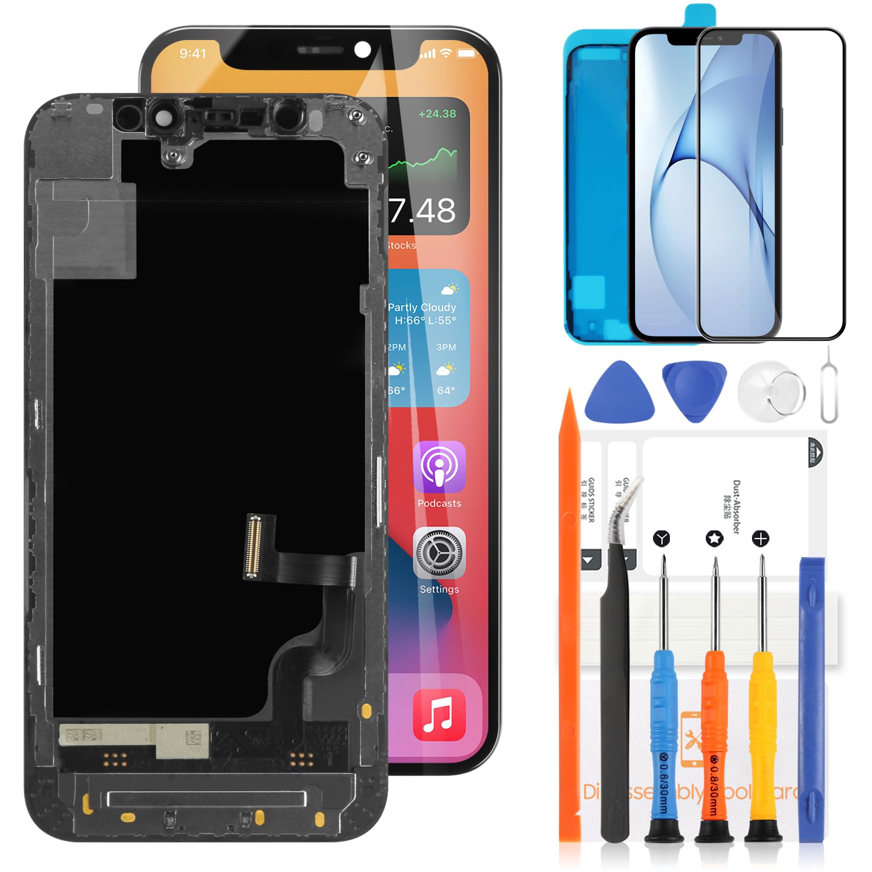LADYSON For iPhone 12 Mini Screen for iPhone 12 Mini LCD Screen Replacement for IPHONE 12 A2176 A2398 A2400 A2399 LCD Display Touch Screen Digitizer Assembly Kit with Tool (5.8 Inch)