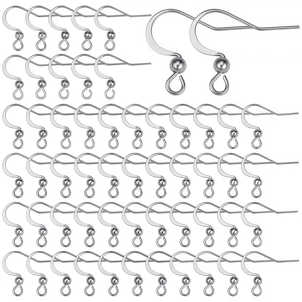 SUNNYCLUE 1 Box 100Pcs 304 Stainless Steel Earring Hooks Fish Hook Earring Wires Silver Earrings Findings Ball Dot Earwires French Ear Hooks for Jewellery Making Women Adults DIY Dangle Ear Crafts