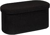 Bonlife Folding Ottoman Storage Bench Boucle Footstool Oval 76x38x38cm Black