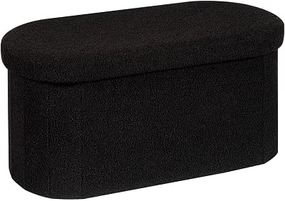 Bonlife Folding Ottoman Storage Bench Boucle Footstool Oval 76x38x38cm Black