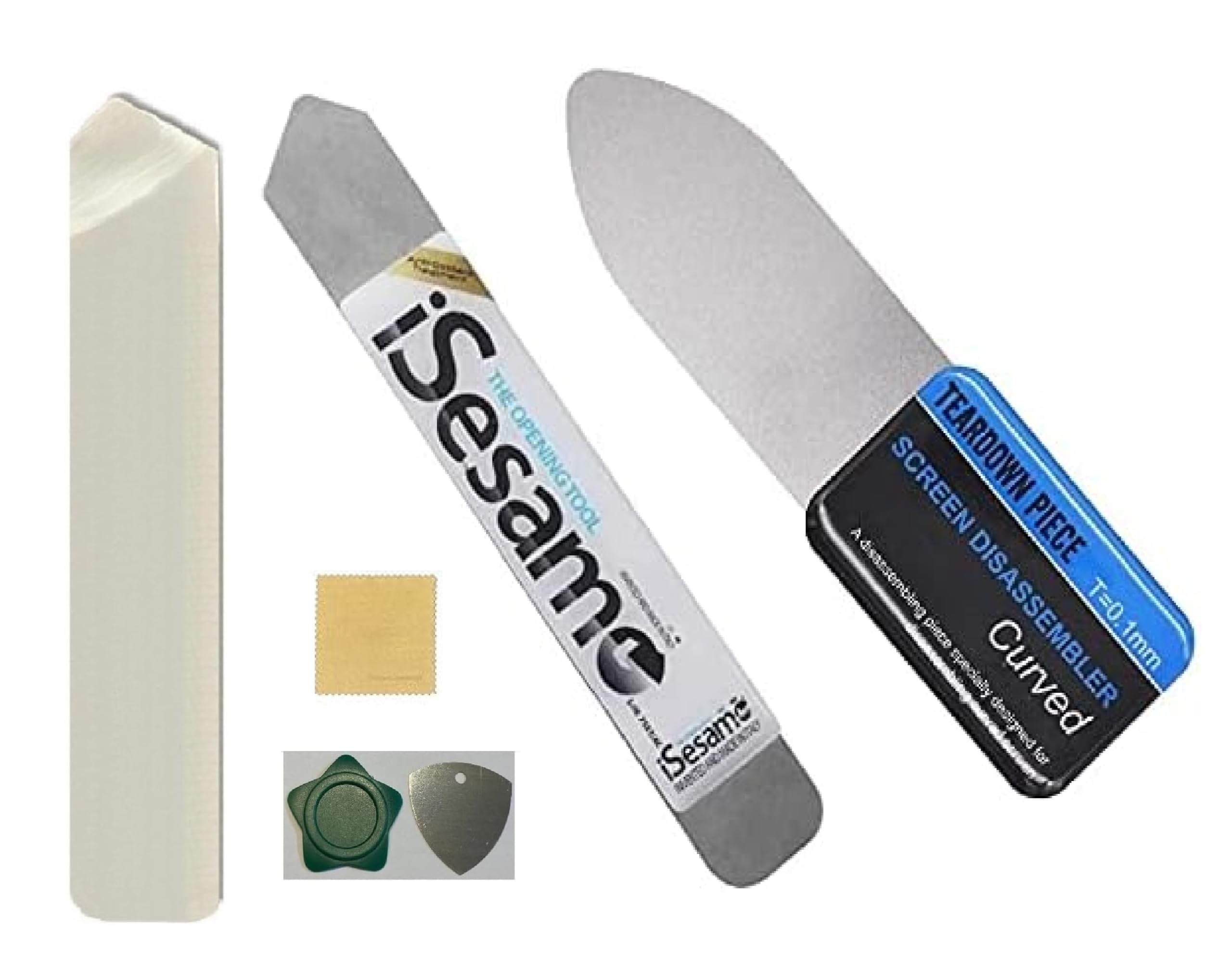 Wave Profesional フラットスパッジャー わずか0.1mm厚･しなやか 携帯電話曲面スクリーンを分解修復ツール 携帯電話の湾曲したLCDスクリーン スパッジャー 開腹 修理ツール 金属製 超薄型 柔軟 スマートフォン 修理工具 F.Wave ｵﾘｼﾞﾅﾙ ﾚｻﾞｰ調 MicroFiber お手入れｸﾛｽ 2金属iﾌﾞﾙｰ(2品ｾｯﾄA)商品画像