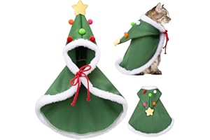 ONCOFAN Cat Christmas Cape, Dog Soft Thick Xmas Cloak with Velvet Stars Hat, Pets Christmas Costume Dogs Cats Santa Claus Outfits for Goose Rabbit, M