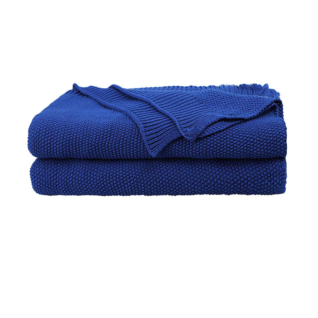 PiccoCasa 100% Cotton Knit Throw Blanket,Solid Lightweight Decorative Throws and Blankets,Soft Knitted Throw Blanket for Sofa Couch, Royal Blue 50" x 60"