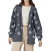 MISSACTIVER Women Star Graphic Zip Up Hoodies Y2k Drawstring Star Print Sweatshirt Oversized Jackets with Slant Front Pocket