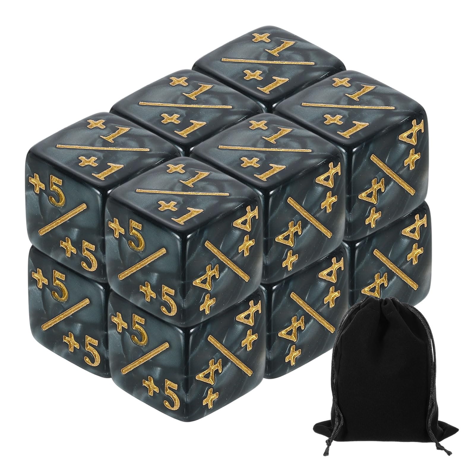 sourcing map 12Pcs Magic Dice Counters, Acrylic D6 Life Token Dice Set with Pouch for Standard Cards Gaming Accessories, Black Marble