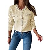 Saodimallsu Womens Button Up Cardigan Long Sleeve Open Front Cable Knit Fall Trendy Sweater Jacket with Pockets