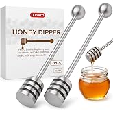 DUGATO Honey Dipper, 6.3 in 304 Stainless Steel Syrup Server Stick, 2-Pack | Spiral Honey Dipper Design, Honeycomb Stick for Honey Jar, Syrup Drizzler, Tea Server, Dishwasher Safe Gift Pair