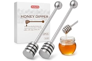 DUGATO Honey Dipper Set (2 Pack, 6.3") - 304 Stainless Steel Honeycomb Sticks for Honey Pot Jar, Syrup Drizzler, Tea & Coffee Stirrer - Elegant Kitchen Utensil (Stainless Steel)