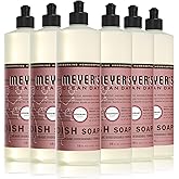 MRS. MEYER'S CLEAN DAY Liquid Dish Soap, Rosemary, 16 fl oz, 6 Pack | Cuts Through Grease, Removes 48-Hour Stuck on Food, Cruelty Free, Made with Essential Oils and Aloe Vera Extract