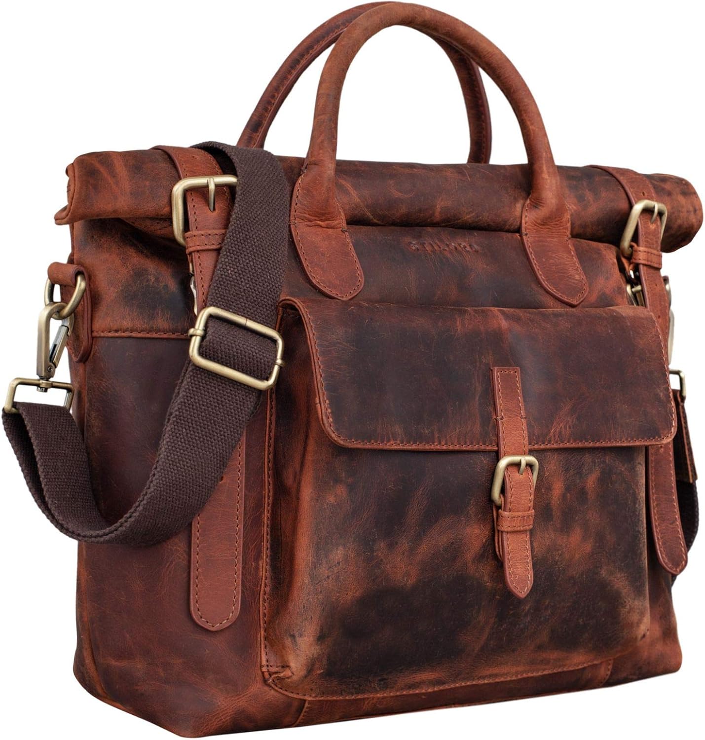 STILORD 'Jascha' Business Bag Men Women Leather Vintage Portfolio for A4 Folder 13,3' Satchel in Genuine Leather, Colour:Prato - Brown