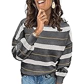 ANCAPELION Women's Color Block Sweaters Long Sleeve Crewneck Pullover Cozy Knitted Striped Jumper Tops