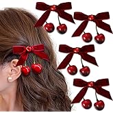 4 Pcs Cherry Bow Hair Clip Red Hair Accessories for Women,Velvet Alligator Cherry Hairpins Ponytail Hair Barrettes for Winter Daily Christmas Hair Decoration (red)
