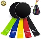 UJoylify Resistance Bands + Gliding Discs Core Sliders, Exercise Resistance Loop Bands (Set 5) &Dual Sided Exercise Sliders Discs (Set 2) With Carry Bag For Home GYM Yoga,Pilates,Crossfit Fitness