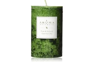Aroma Naturals Holiday Juniper, Spruce and Basil Essential Oil Pillar Candle, Fresh Forest, 2.5 inch x 4 inch