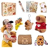 Capybara Plush Gifts for Girls & Boys Ages 4 5 6 7 8 9 10+ Kids Capybara Toys with Stuffed Animal/Keychain/Water Toy/Scene Sticker/Bag/Bath Towel/Cap, Gifts Set for Christmas Birthday