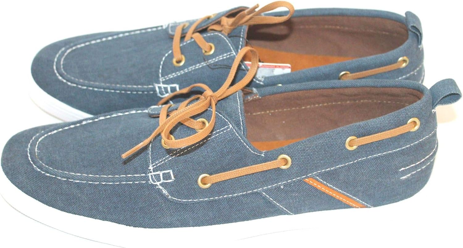 blue canvas boat shoes