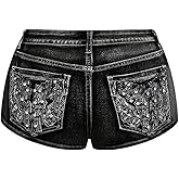SOLY HUX Women's Y2k Sparkly Jeans Skinny Mini Denim Shorts Music Festival Rave Outfits