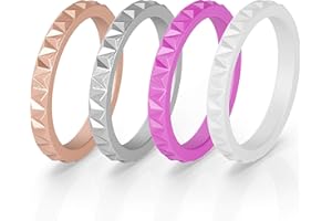 ThunderFit Thin Silicone Wedding Rings for Women, Triangle Diamond Stackable Rubber Engagement Bands 2.8mm Wide 2mm Thick - 1/4/8 Variety Multipack