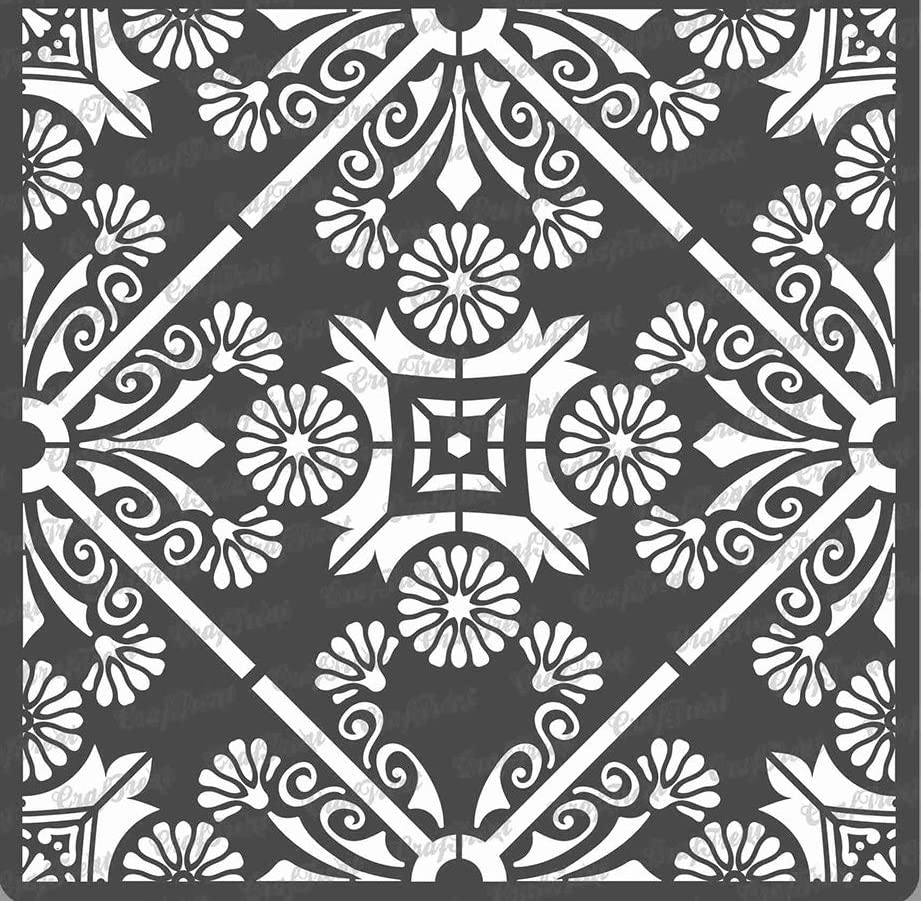 CrafTreat Reusable Mandala Stencils for Painting on Wood, Canvas, Paper, Fabric, Floor, Wall and Tile - Floral Tile - Size:12x12 Inch - DIY Art and Craft Stencils - Large Tile Stencil